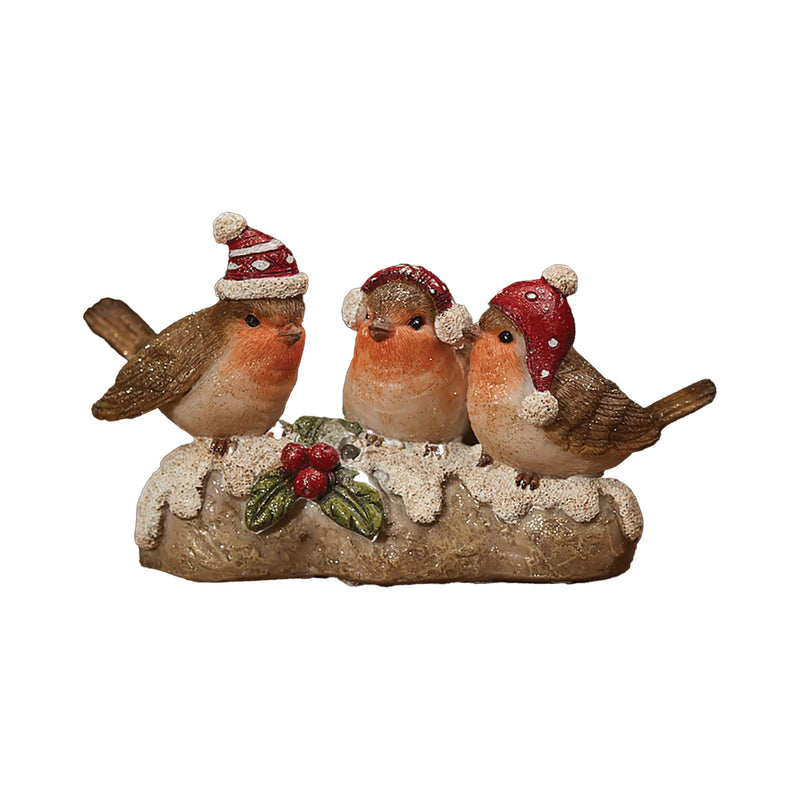 Light Up Trio of Robins in Hats & Ear Warmers Christmas Decoration