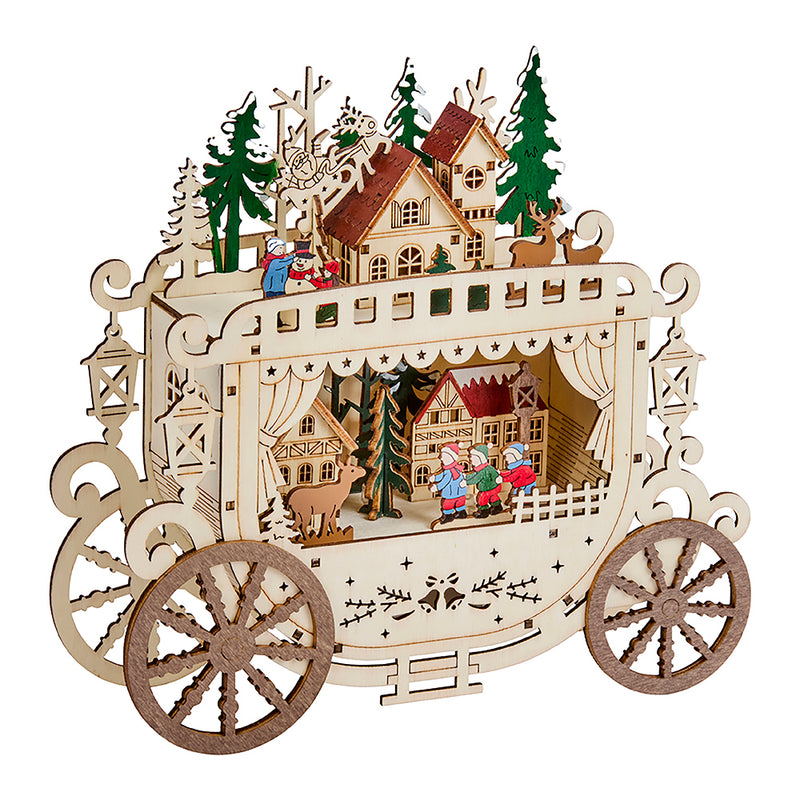 Light Up Wooden Christmas Carriage Scene – 25cm