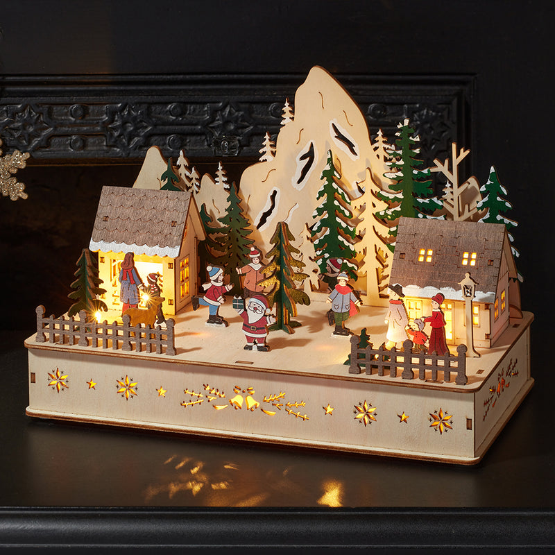 Light Up Santa’s Woodland Village Scene – 28cm