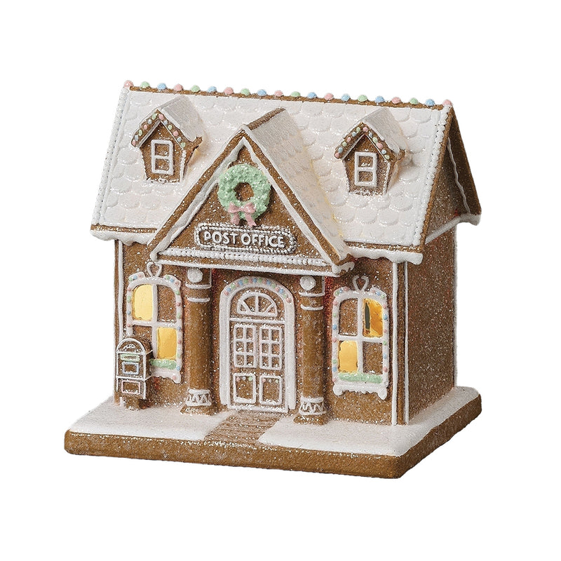 Lighted Gingerbread Post Office – Resin Christmas Village Building - 15cm