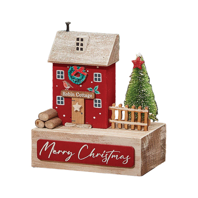 Wooden Robin Christmas Cottage