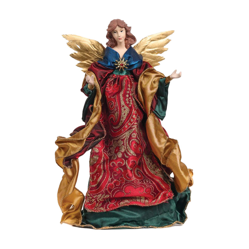 Majestic Red, Green & Gold Angel Tree Topper 37cm