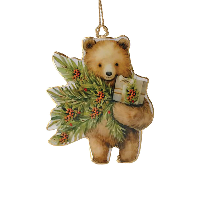 Metal Bear with Wreath & Gift Ornament - 11cm