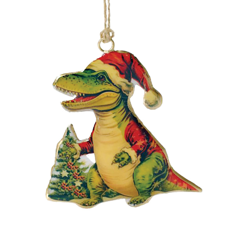 Metal Christmas Dinosaur Ornament - 10cm