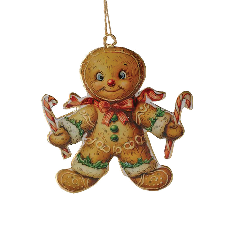 Metal Gingerbread Man With Candy Canes Ornament - 13cm