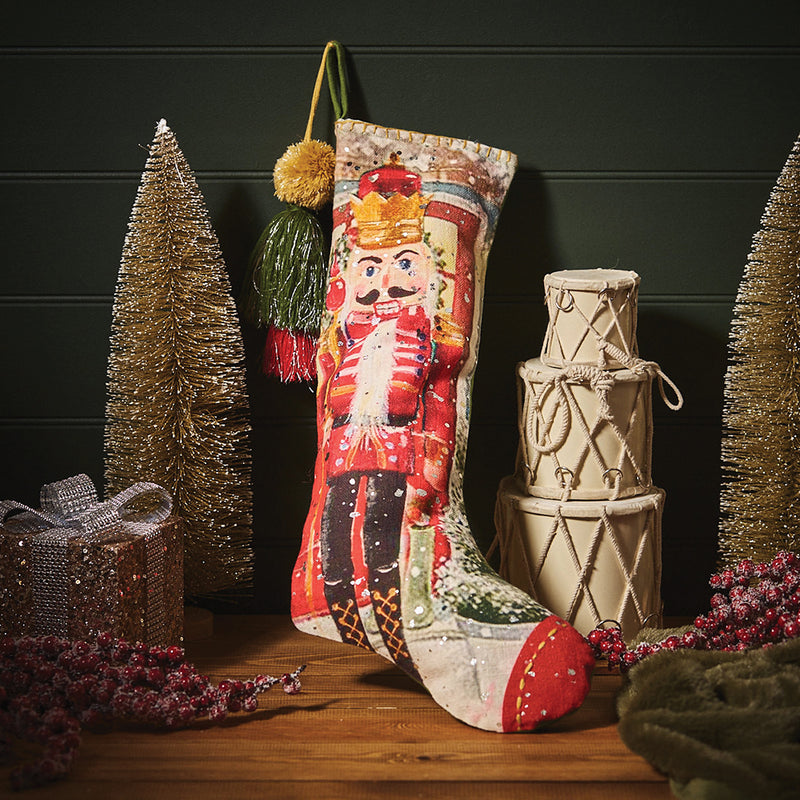 Nutcracker King Christmas Stocking with Pom Pom