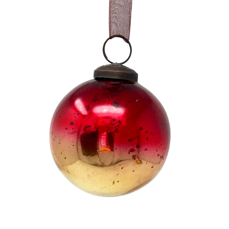 Handmade Large Red & Gold Ombre Glass Bauble