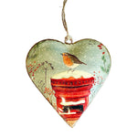 Painted Robin Metal Heart Christmas Tree Decoration - Choice of 2 - 10cm