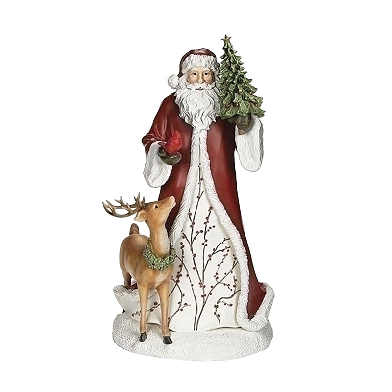 Rustic Father Christmas with Deer& Tree – 46cm Resin Figurine