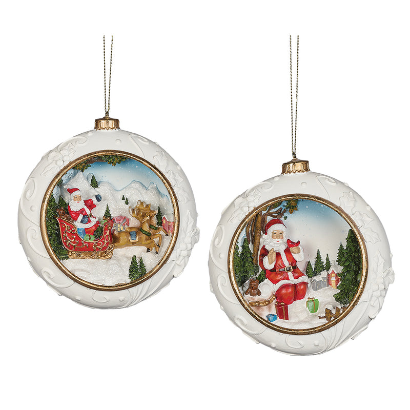 Santa Carved Scenic Hanging Ornaments – Choice of 2