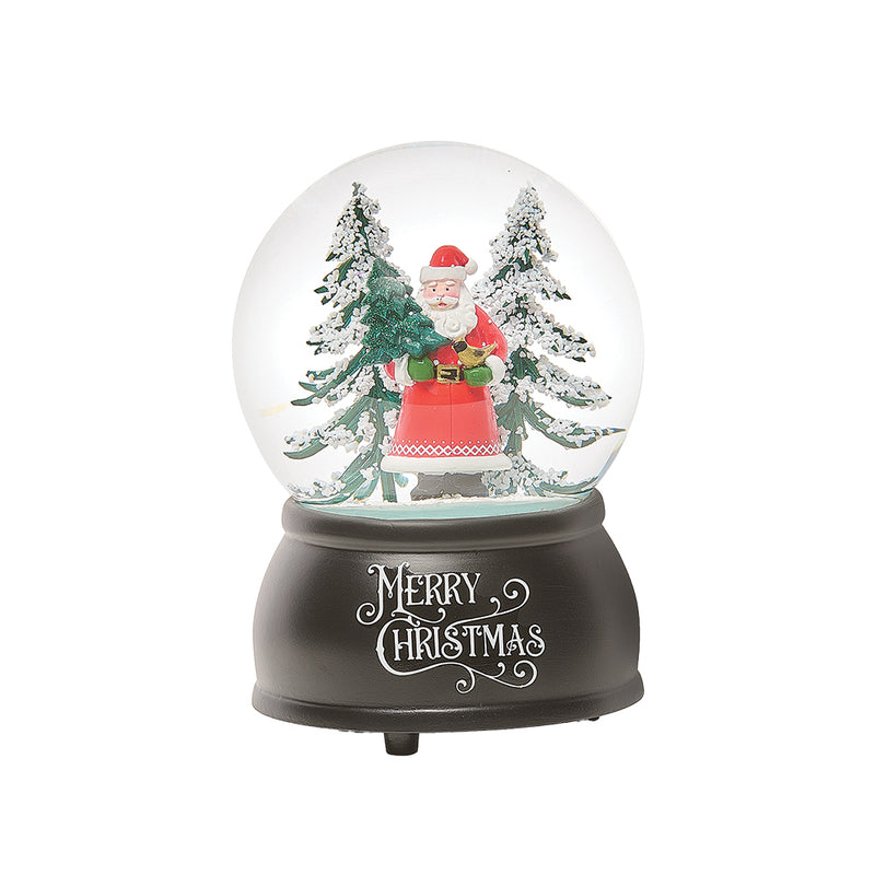 Santa Claus In Forest Musical Snow Globe - 14cm