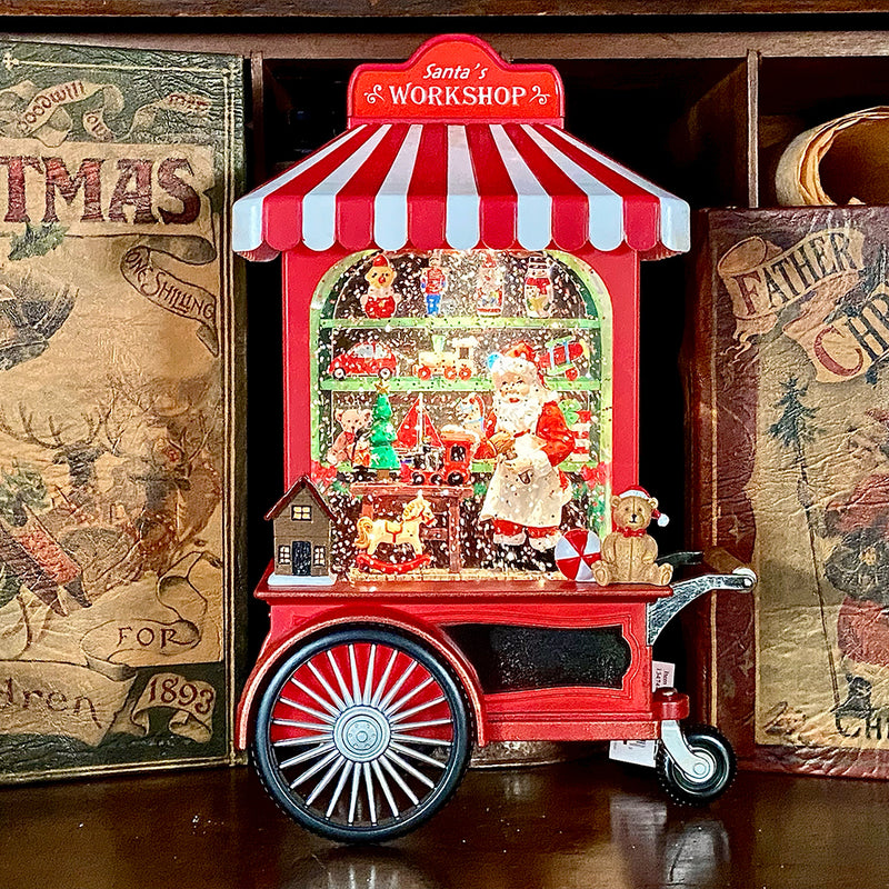 Santa Claus Toy Shop Cart Water Spinner – 27 cm Illuminated Centrepiece