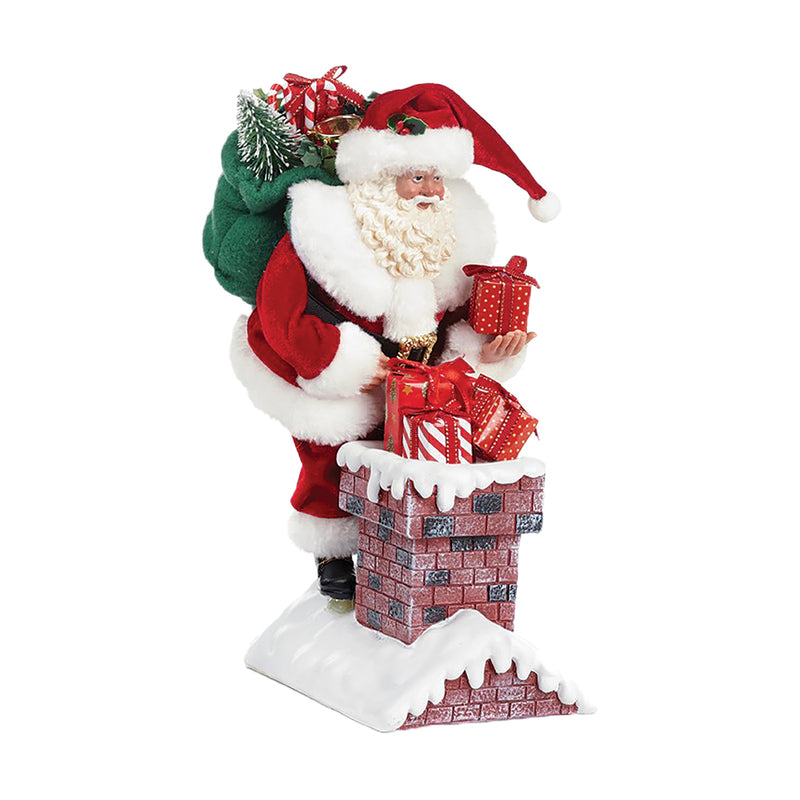 Santa Figure Delivering Christmas Presents Down the Chimney - 28cm