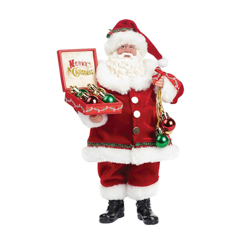 Santa Figure Holding Box of Christmas Decorations - 28cm