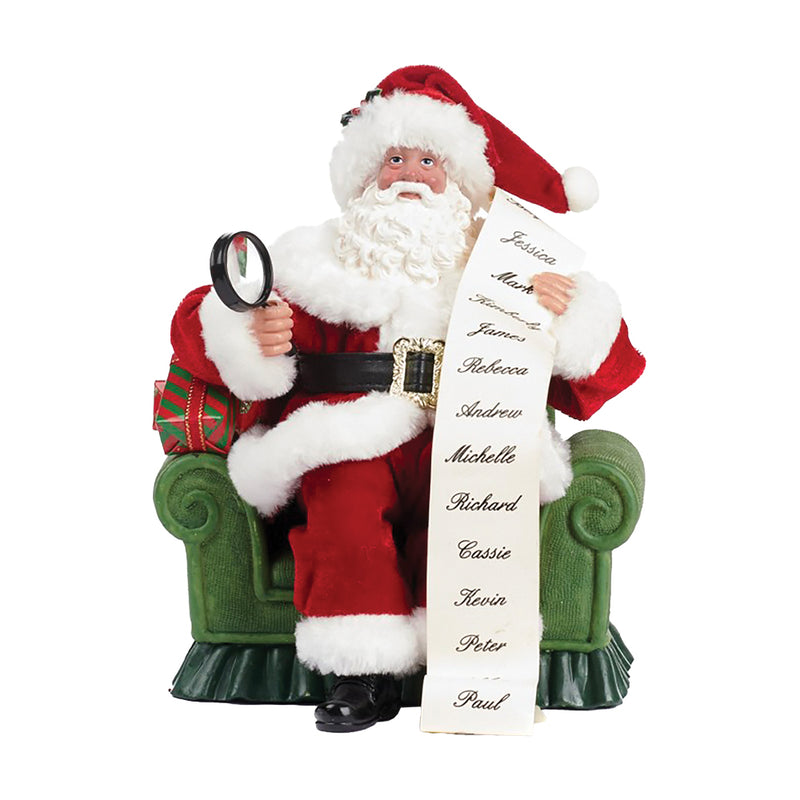 Santa Figure Sat in Armchair with Nice List - 20cm