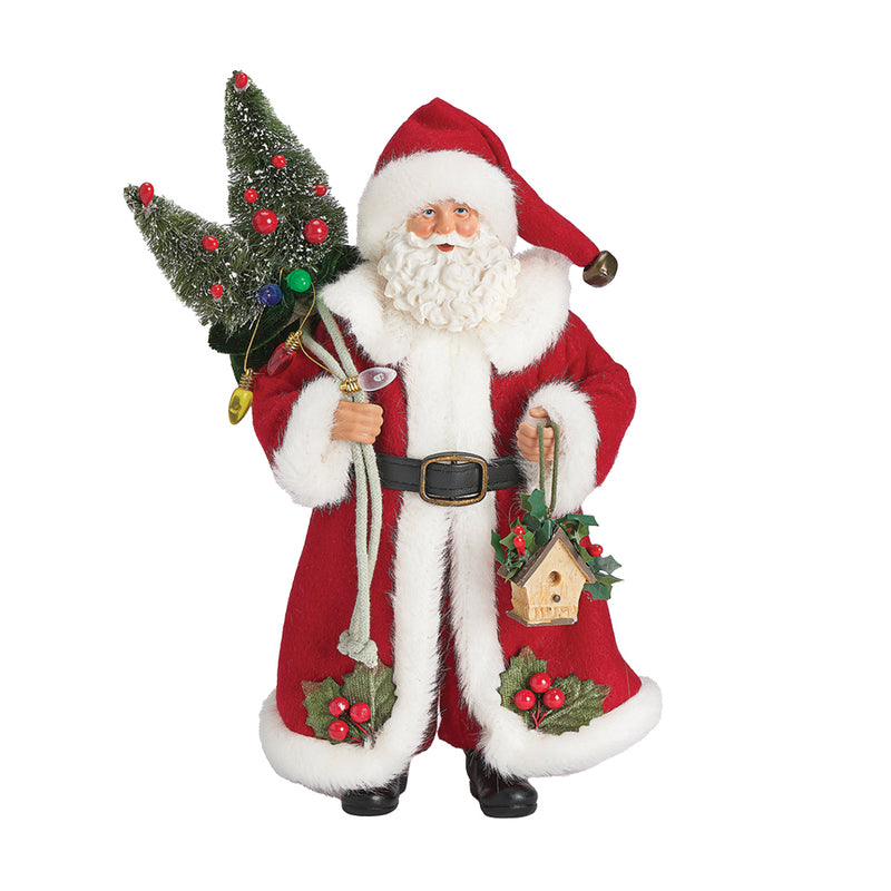 Santa Figure with Christmas Trees & Birdhouse