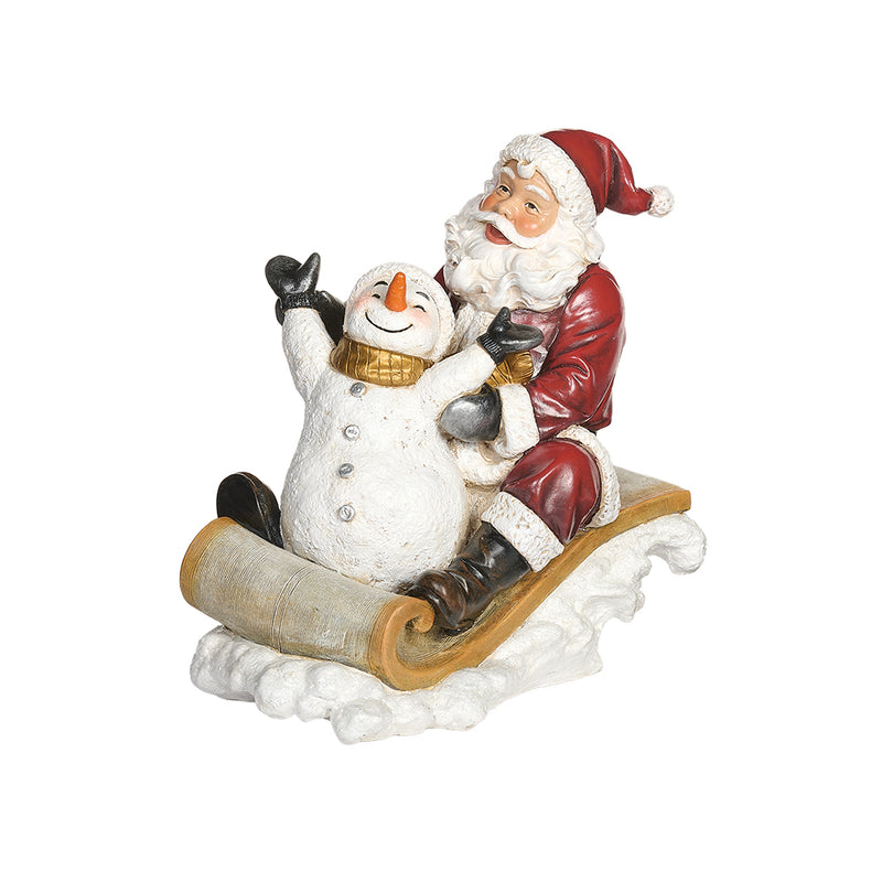 Santa Sledding with Snowman Figurine – Resin - 25cm