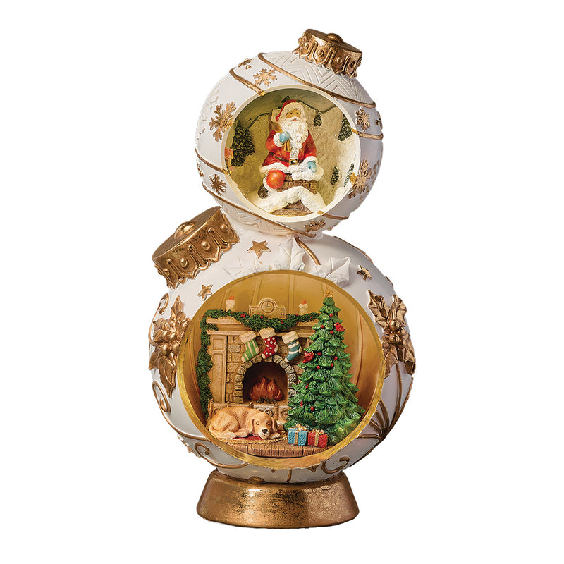 Santa’s Christmas Bauble Scene – Light-Up Resin Decoration - 38cm