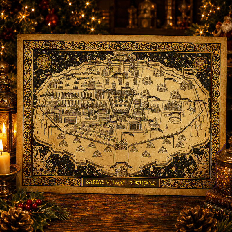 Santa's Village Map A3 Gold Foiled Art Print – The Christmas Imaginarium