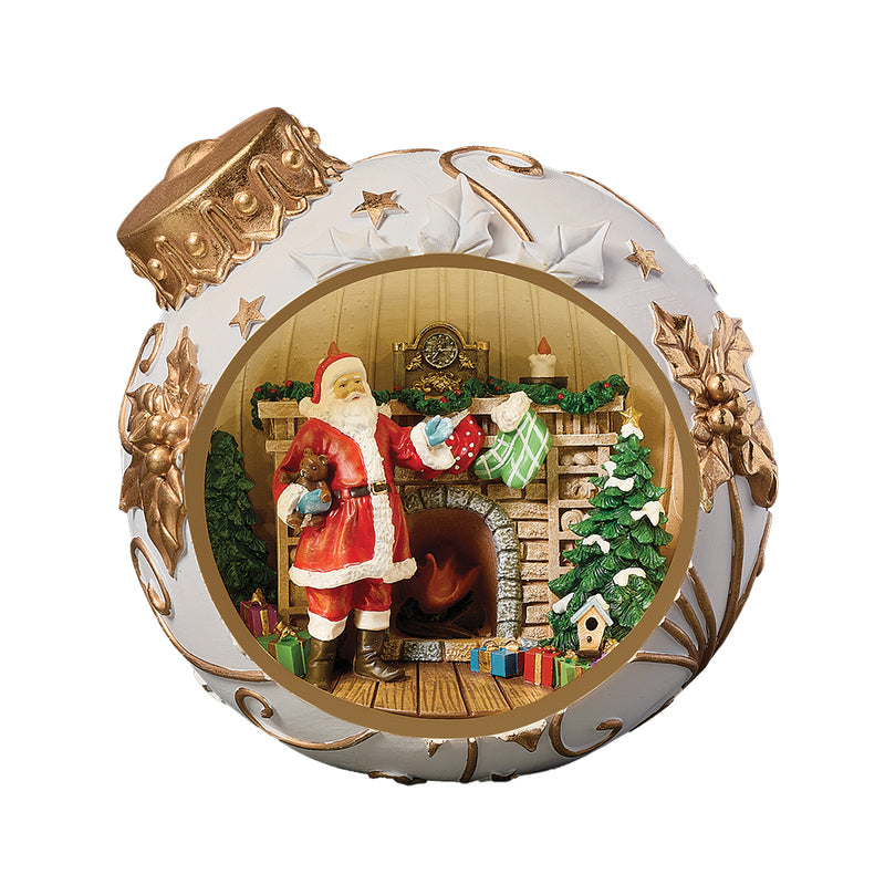 Santa by the Fireside – Light-Up Christmas Bauble Scene - 20cm