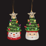 Santa or Snowman Little Light Up Retro Green Ceramic Christmas Trees - 12cm