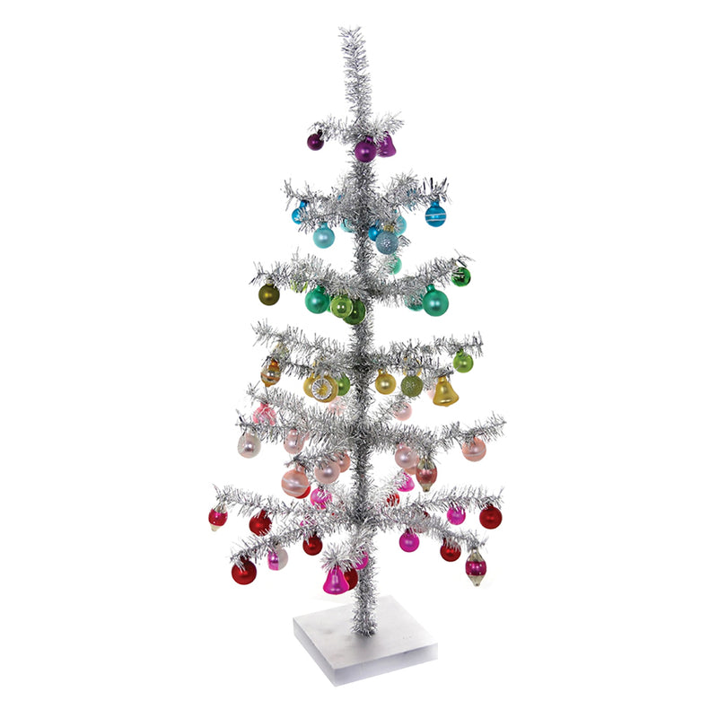 Decorated Retro Silver Tinsel Christmas Tree - 76cm