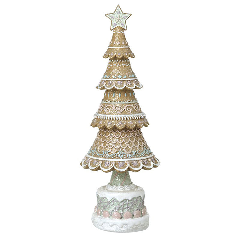 Tall Gingerbread Christmas Tree Ornament – Pastel Icing Finish - 32.5cm