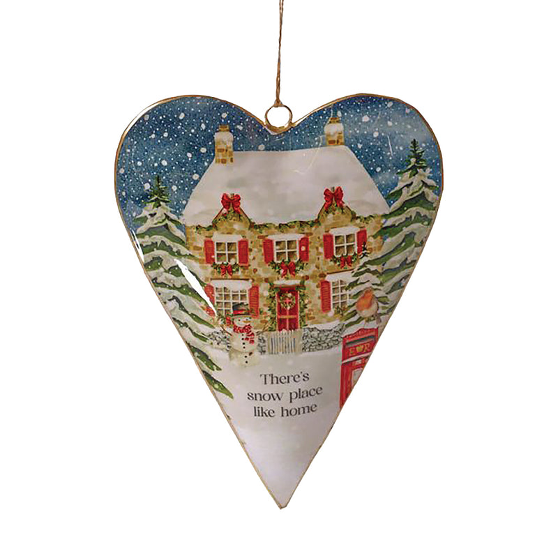 "There's Snow Place Like Home" – Large 38cm Heart-Shaped Metal Hanging Decoration