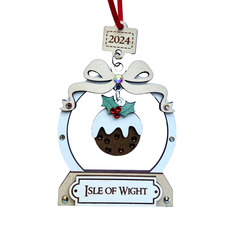 Isle of Wight Wooden Christmas Pudding Souvenir Decoration