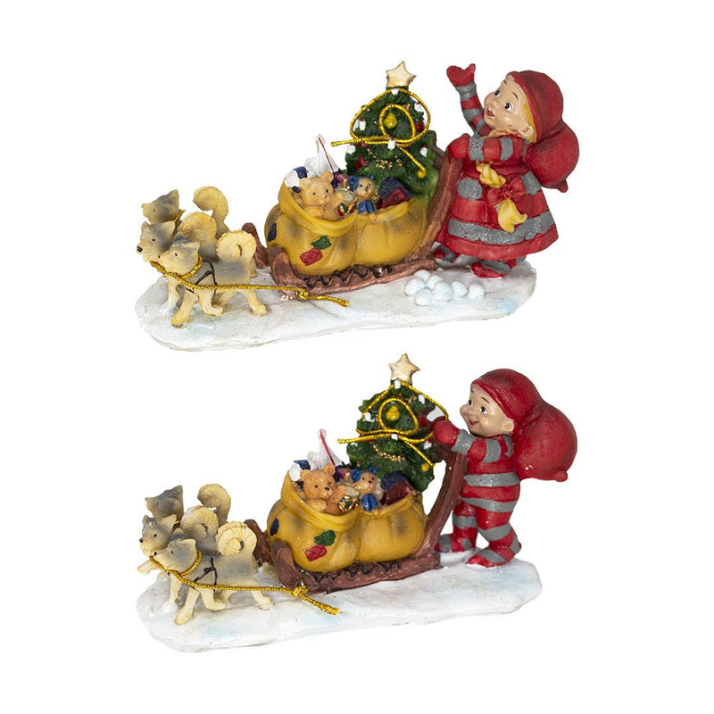 Baby Elf on Sleigh Pulled by Huskies (Choice of 2) - The Christmas Imaginarium