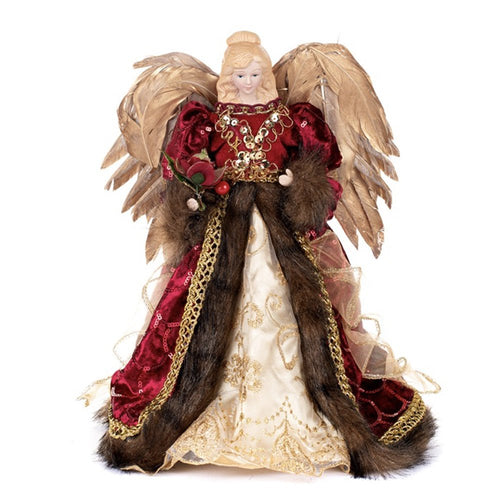 Beautiful Large Burgundy Feather Winged Angel Tree Topper - The Christmas Imaginarium