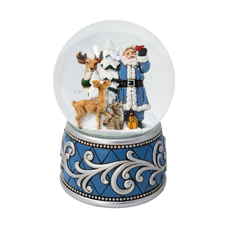 Blue Santa and Animals Snow Globe - The Christmas Imaginarium