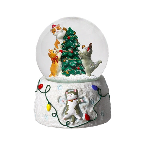 Cats Decorating Christmas Tree Snow Globe - The Christmas Imaginarium