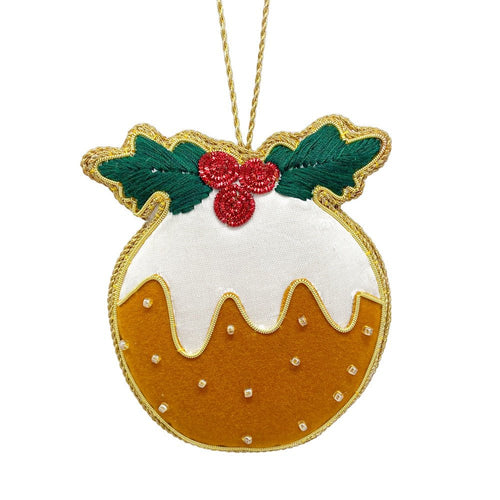 Embroidered Christmas Pudding Christmas Tree Decoration - The Christmas Imaginarium
