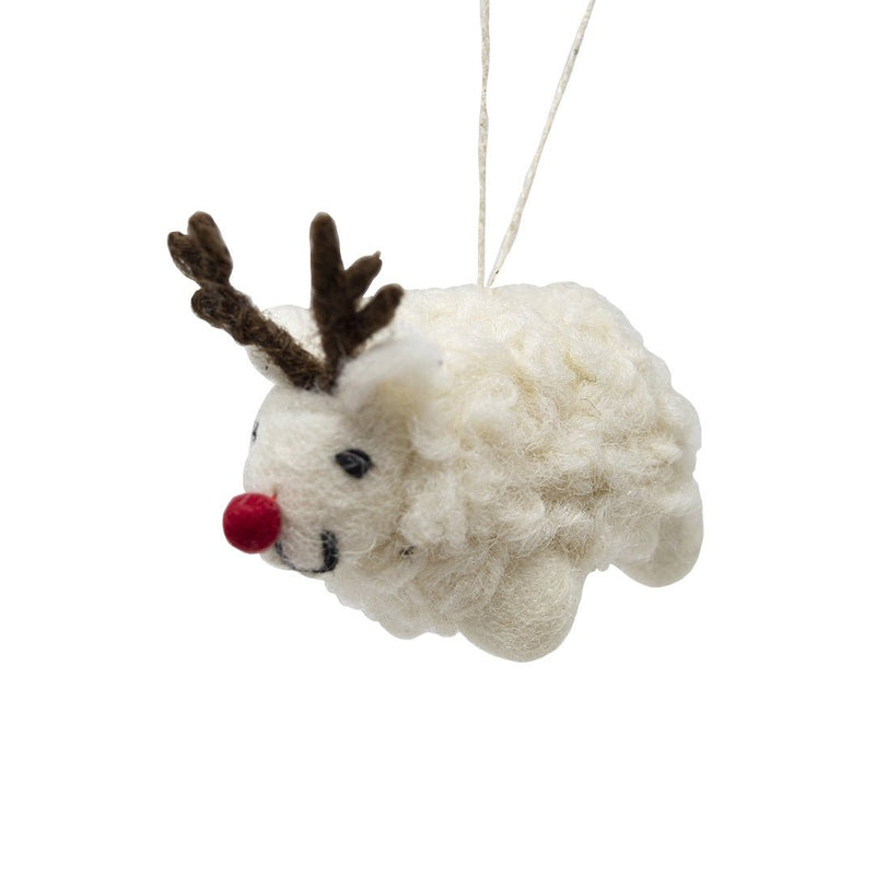 Felt Sheep With Antlers Christmas Tree Decoration - The Christmas Imaginarium