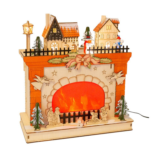 German Wooden Christmas Fireplace Decoration (Light Up & Flickering Fire) - The Christmas Imaginarium