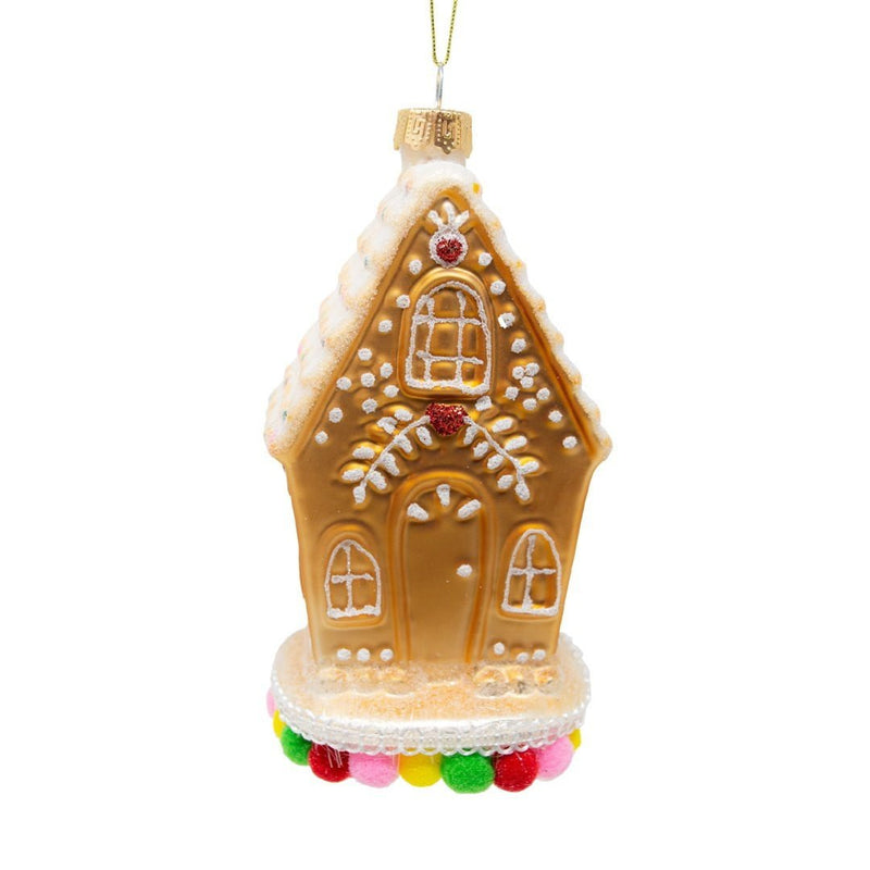 Glass Gingerbread House with Pom Poms Christmas Tree Decoration - The Christmas Imaginarium