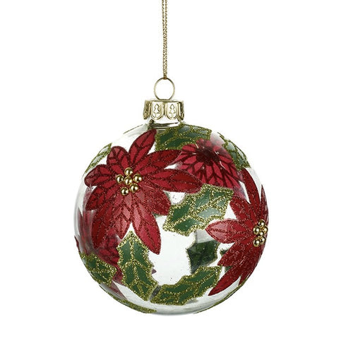 Glass Poinsettia Christmas Tree Decoration - 8cm - The Christmas Imaginarium