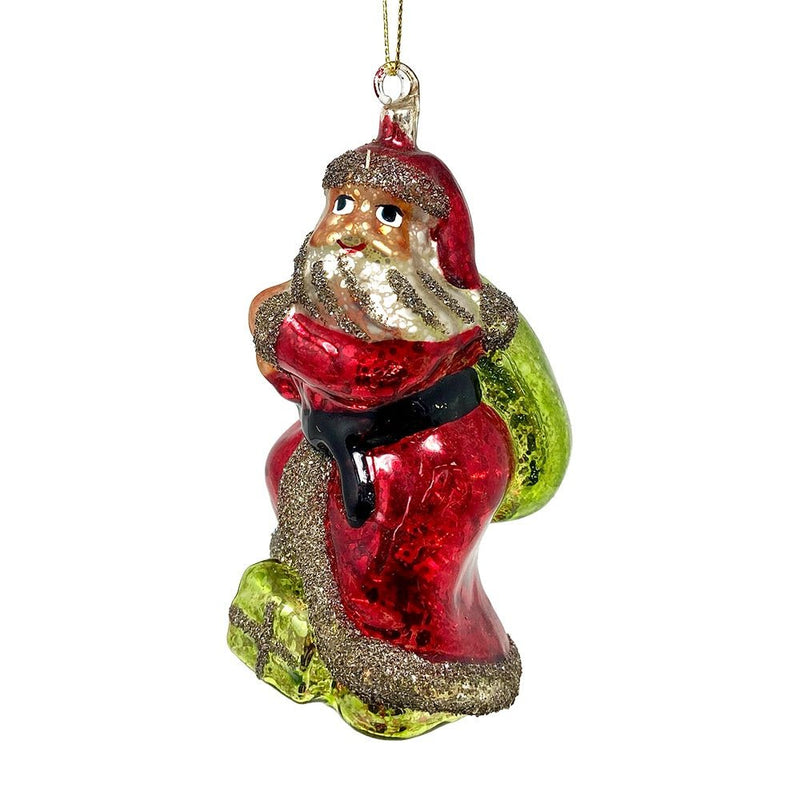 Glass Santa Claus with Green Toy Sack Christmas Tree Ornament - The Christmas Imaginarium