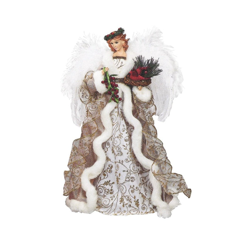 Gold and White Angel With Basket Christmas Tree Topper - The Christmas Imaginarium