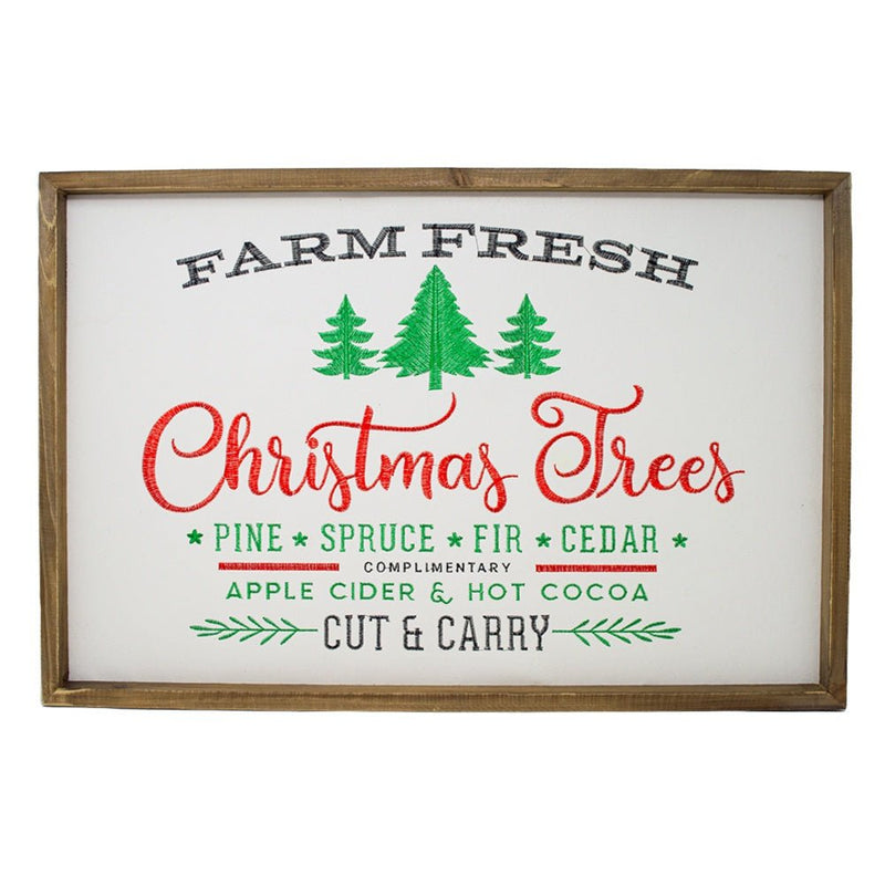 Large Embroidered Farm Fresh Christmas Trees Sign - 60cm - The Christmas Imaginarium