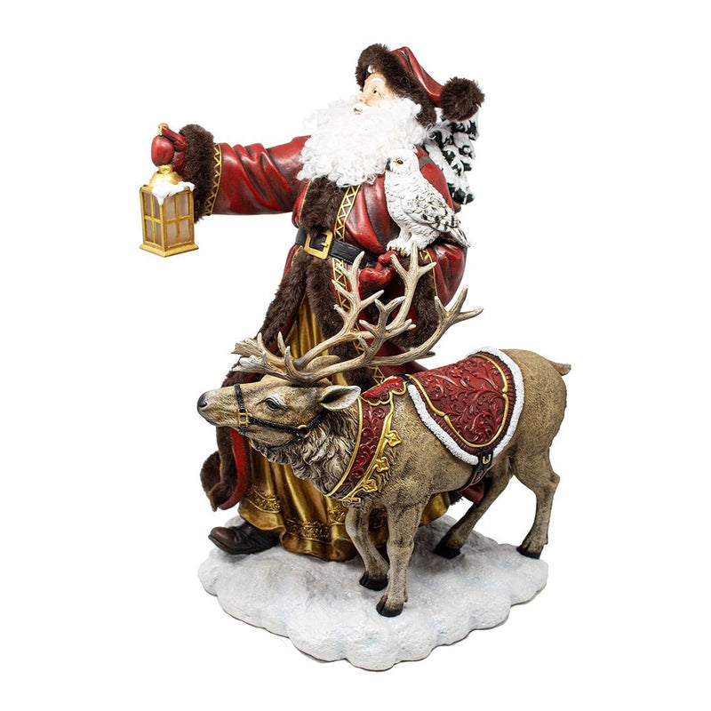 Large Red and Gold Santa Claus and Reindeer - 50cm - The Christmas Imaginarium