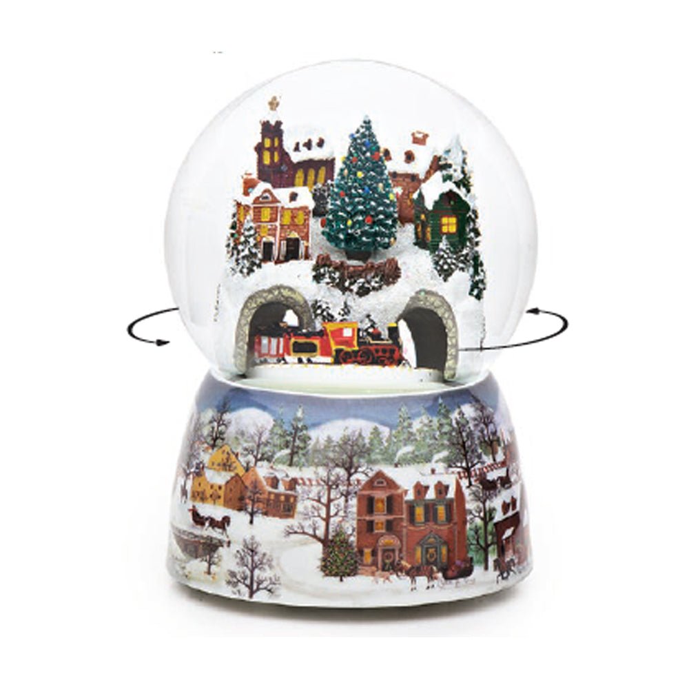 LARGE Train & Snowy Village Christmas Snow Globe (Moving & Musical ...