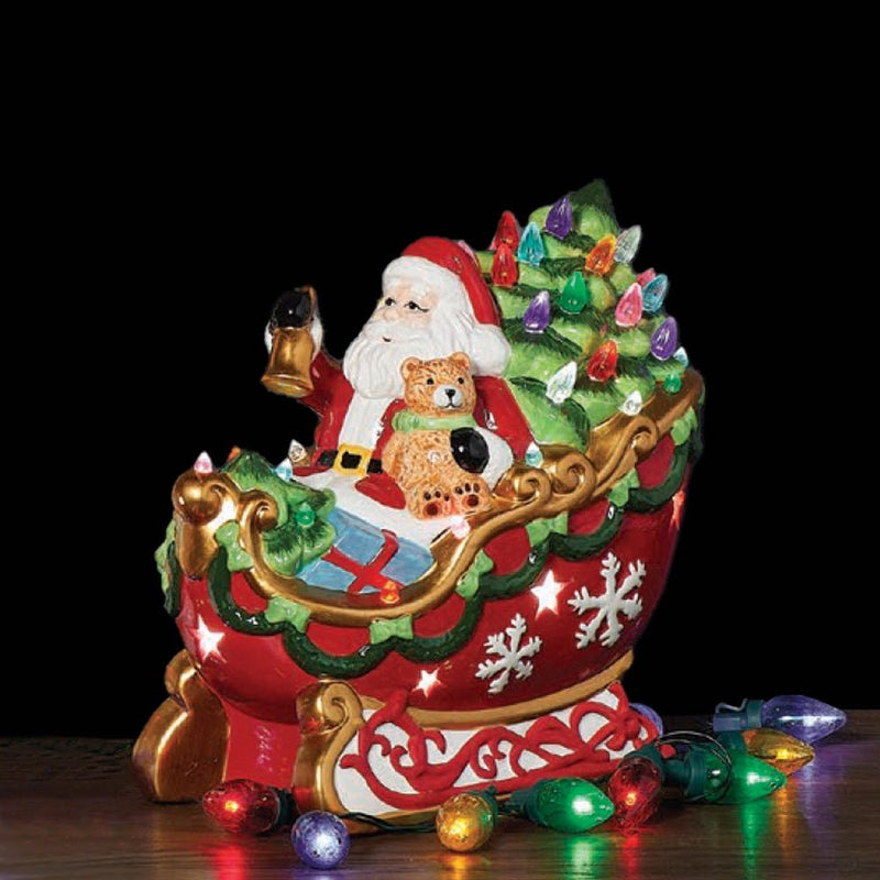 Light Up Ceramic Santa In Sleigh - The Christmas Imaginarium