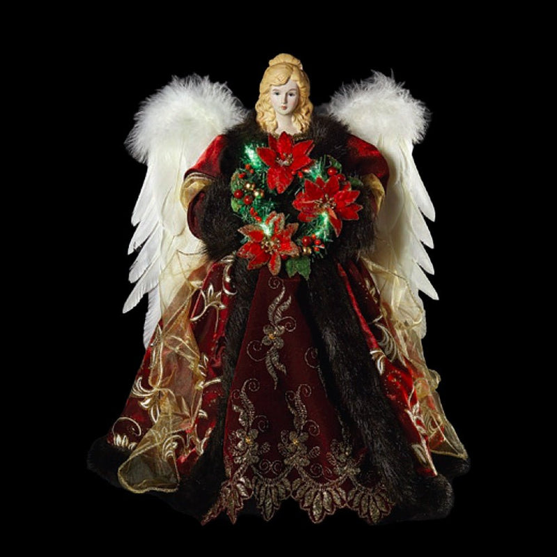 Light Up Deep Red and Gold Angel Tree Topper - The Christmas Imaginarium