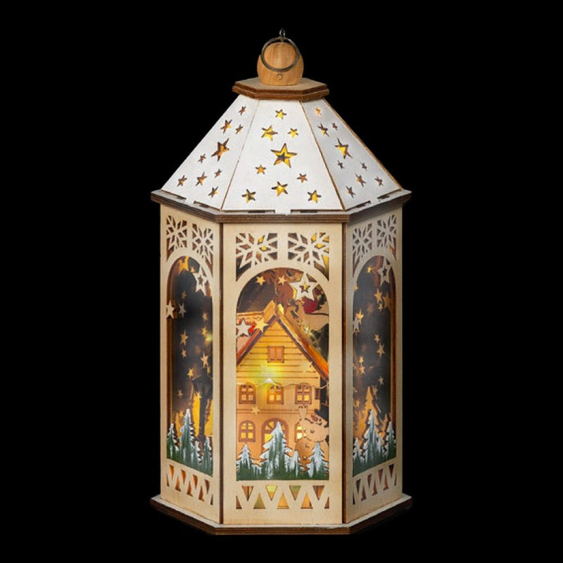 Light Up German Wooden Christmas Lantern - The Christmas Imaginarium
