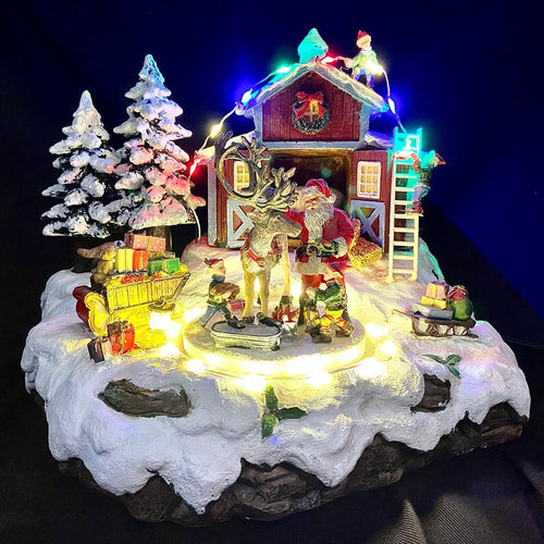 Light Up Moving Musical Reindeer Stables - The Christmas Imaginarium