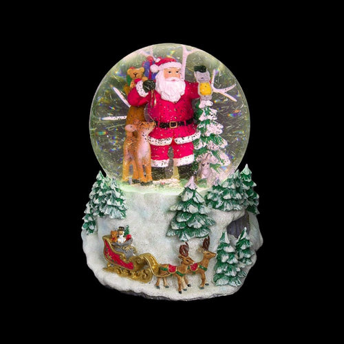 Light Up Swirling Santa and Reindeer Snow Globe - The Christmas Imaginarium