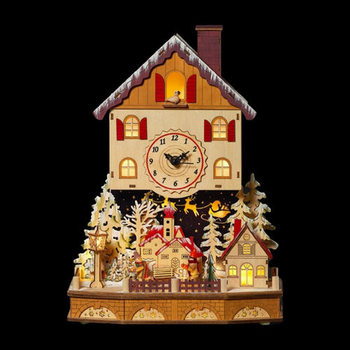 Light Up Wooden Christmas Village Christmas Clock - The Christmas Imaginarium