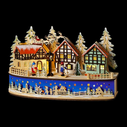 Light Up Wooden Christmas Village Ski Scene - The Christmas Imaginarium